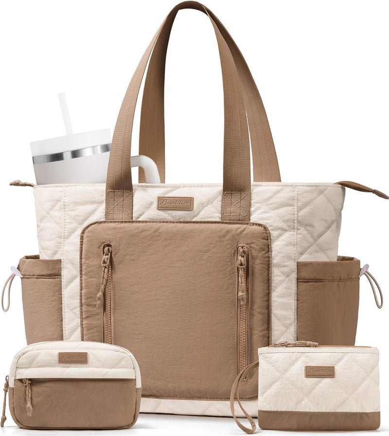 Bagstellar Puffer Tote Bag for Women, Lightweight Puffy Work Laptop Handbag Teacher Nurse Quilted School Daily Travel Gym Bag | Durable, with Zipper, 15.6" Laptop Sleeve, Large Tumbler Holder, Daily Carry On Bags, Comfy College Bags, Portable, Spacious - Image 1